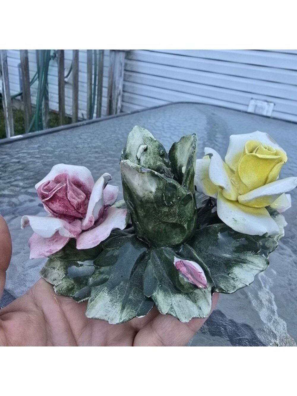 Pair Of Capodimonte Flower Candlestick Holder Made in Italy Hand Painted Vintag - Picture 5 of 12